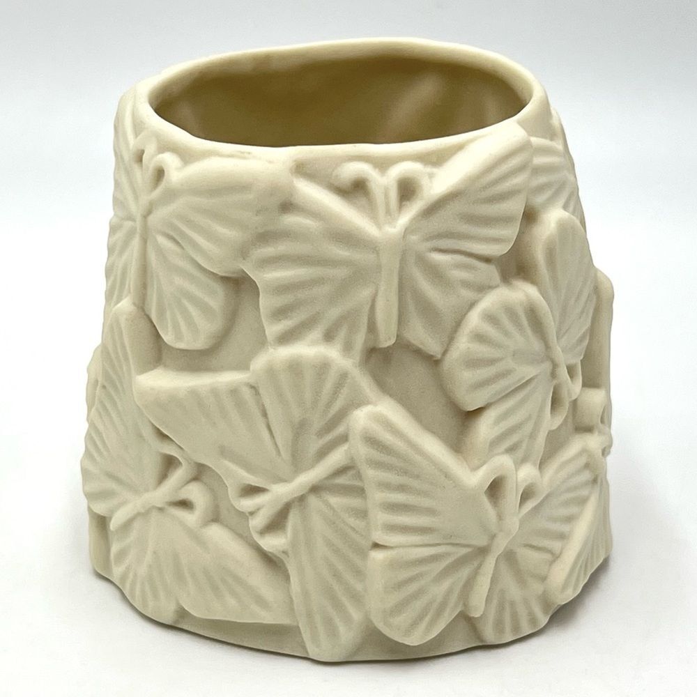 Vintage 3D Butterfly Votive Candle Holder Matte Beige Cream Fine Bone China